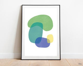 Abstract Wall Art Print, Minimalist Blue Green Decor, Modern Printable Art for Office