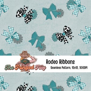 Rodeo Ribbons Seamless Fabric Pattern, Turquoise Cow, Leather Bows, Conchos Digital, Kids Western Clothing