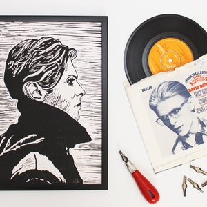 Bowie Lino Print - Black Ink - David Bowie Art - Wall Art - Musician Print - Bowie Poster - Housewarming Gift - Gift for Him - Gift for Her