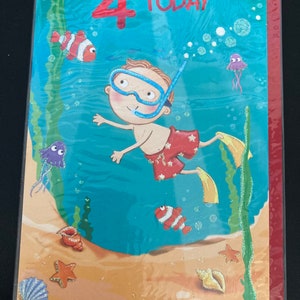 Happy 4th Birthday Schwimmen Ozean Grußkarte Kinder Kinder Geburtstag