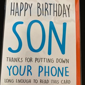 Feliz cumpleaños hijo teléfono redes sociales tarjeta de saludos divertidos