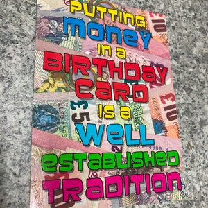Tarjeta de felicitación de cumpleaños divertida y tradicional con dinero tacaño