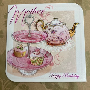Happy Birthday Mother 3D Afternoon Tea Glittery Greetings Card
