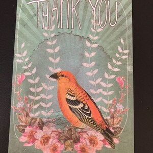 Tarjeta de felicitación con purpurina de pájaro gracias