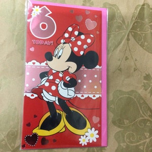 Feliz sexto cumpleaños Disney Minnie Mouse Tarjeta de felicitación niños cumpleaños