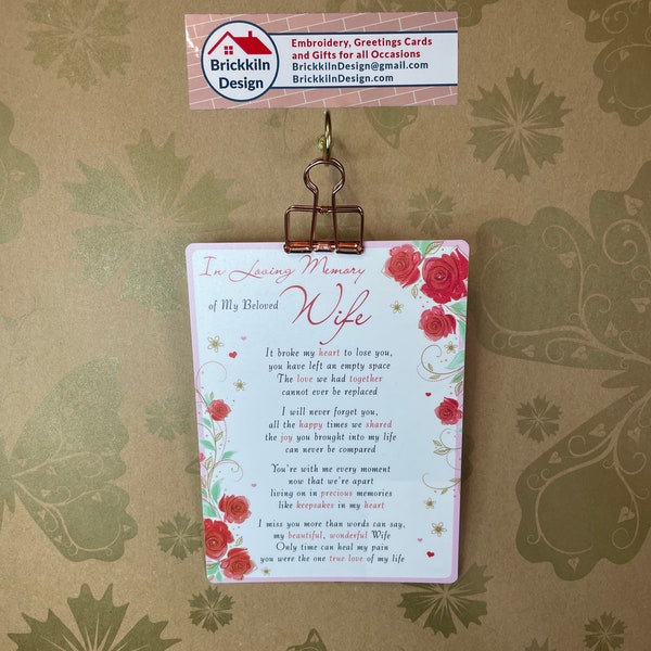 In Loving Memory of a My Beloved Wife Graveside Card Plastic A5