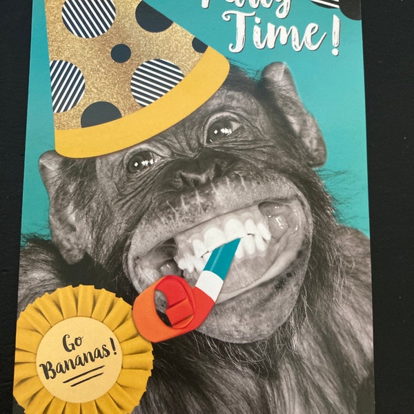Monkey Smile It’s Party Time Happy Birthday Greetings Card
