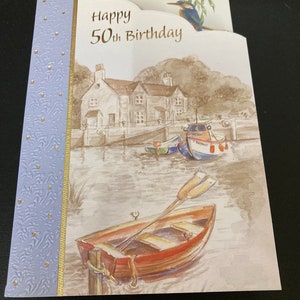 Happy 50th Birthday Grußkarte Boote Bootfahren Segeln Angeln