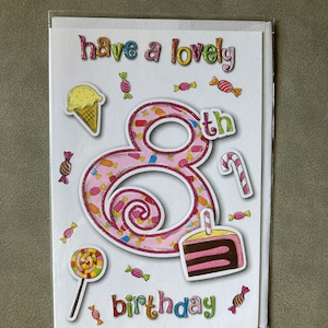 Happy 8th Birthday Cake Greetings Card