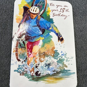 Cartão de felicitações feliz 18º aniversário para ciclista de bicicleta