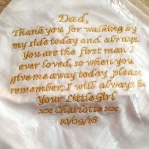 Embroidered Wedding Handkerchief available in any colour thread and personalised