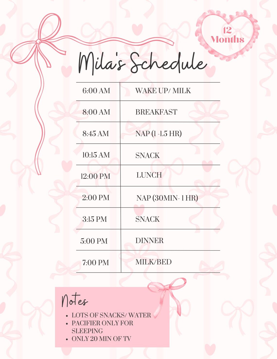 Editable Baby Schedule Template | Daily Newborn Routine Chart for ...