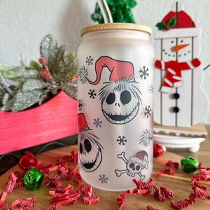 Skeleton Nightmare Christmas, 16oz Glass Cup
