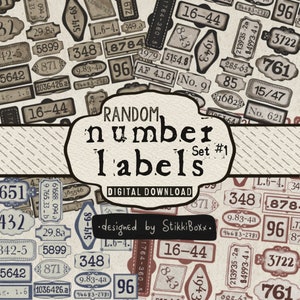 Random Number Label Tags for Journaling Vintage Style Decorative Ephemera Printable Digital Downloads Grungy Junk Journal Supplies Fussy Cut