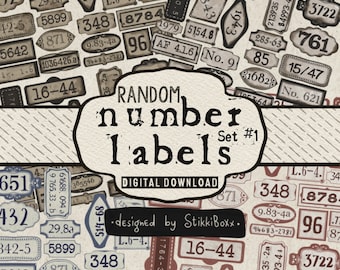 Vintage Number Label Ephemera, Printable Junk Journal Supplies (Digital Download)
