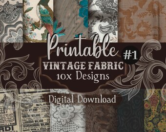 Original Vintage Fabric Digital Paper Download Junk Art Journal Ephemera Fussy Cut Printable Old Fashioned Print Tags Distressed JPG Hi Res