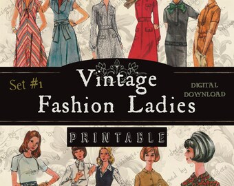 Fashion Ladies Paper Dolls Fussy Cut Digital Download Printables Art Junk Journal Project Stylish Woman Female Fashionable Poses Journaling