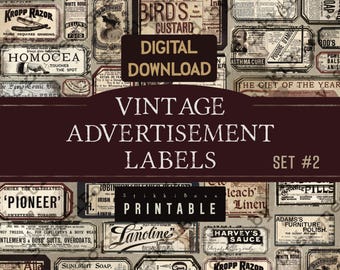 Vintage Advert Labels, Retro Ephemera, Junk Journal (Digital Download)