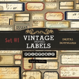 Random Vintage Label Tags for Junk Journaling Style Decorative Ephemera Printable Digital Downloads Grungy Junk Journal Supplies Fussy Cut