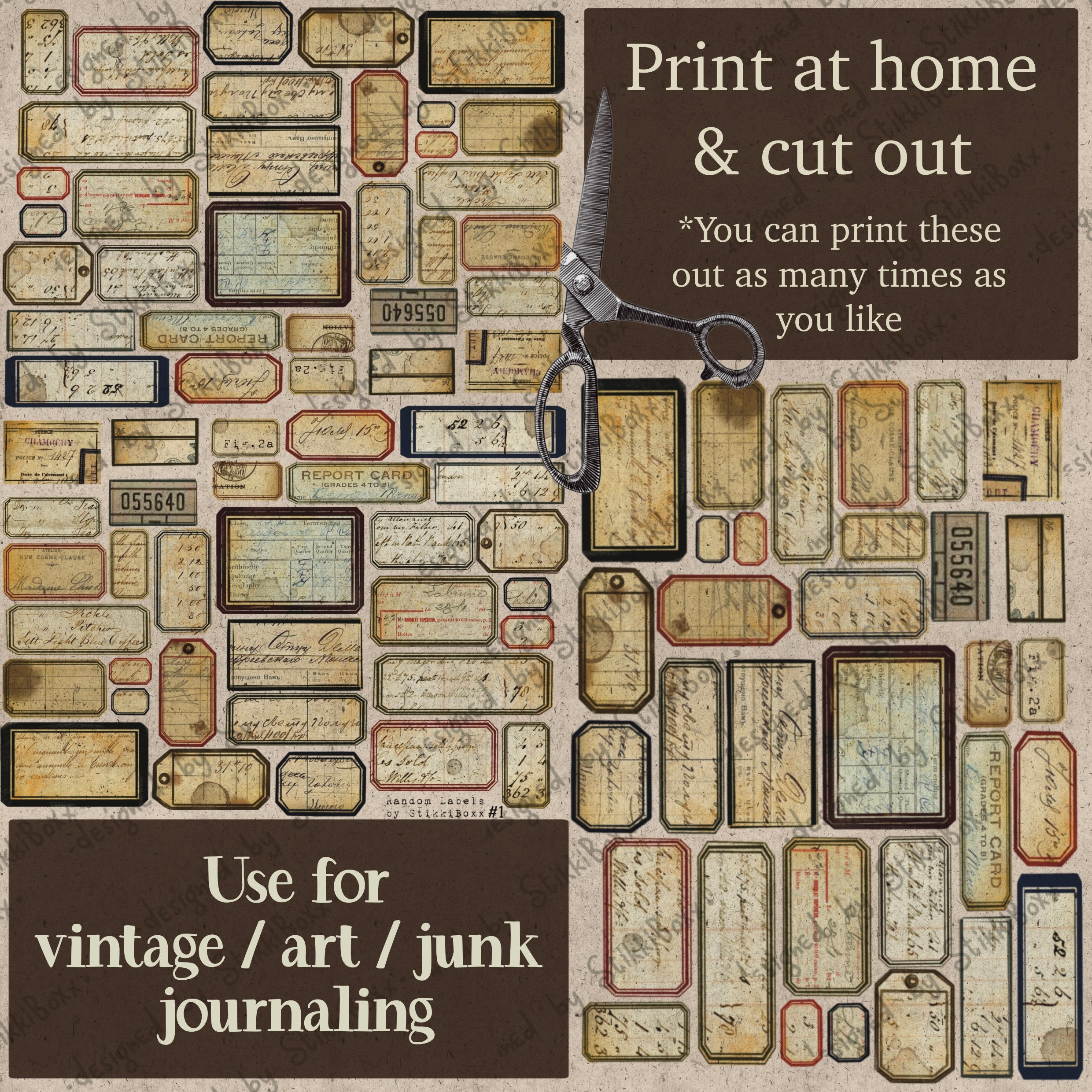 Random Vintage Label Tags for Junk Journaling Style Decorative Ephemera ...