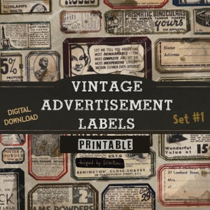 Etiquetas de propaganda vintage para estilo de diário de lixo, itens decorativos, imprimíveis, downloads digitais, suprimentos para diário de lixo, corte exigente