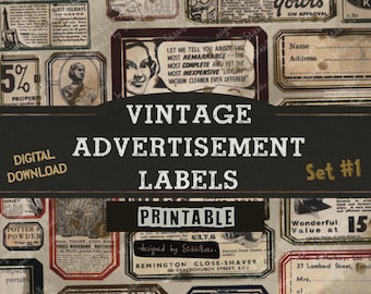 Vintage Advertisement Labels | Printable Ephemera for Junk Journals (Digital Download)