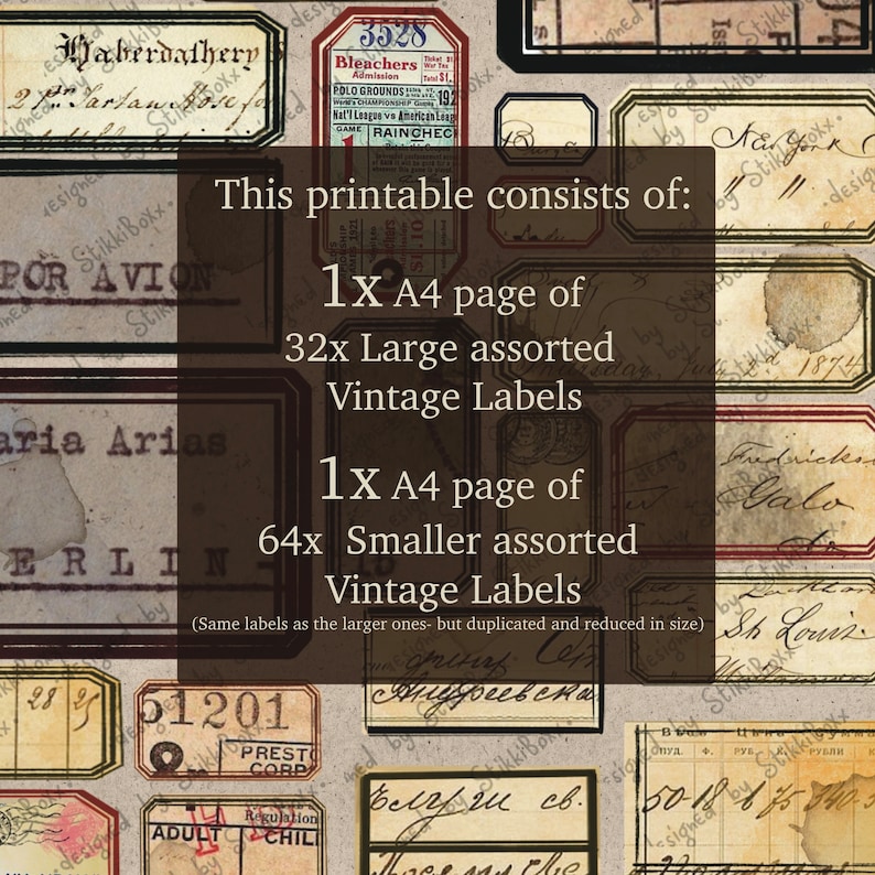 Vintage Ephemera, Printable Labels, Junk Journal Kit, Digital Download ...