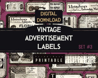 Vintage Advert Labels, Retro Ephemera for Junk Journal (Digital Download)