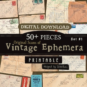 Vintage Ephemera digitale kit: 50+ gescande afbeeldingen (digitale download)