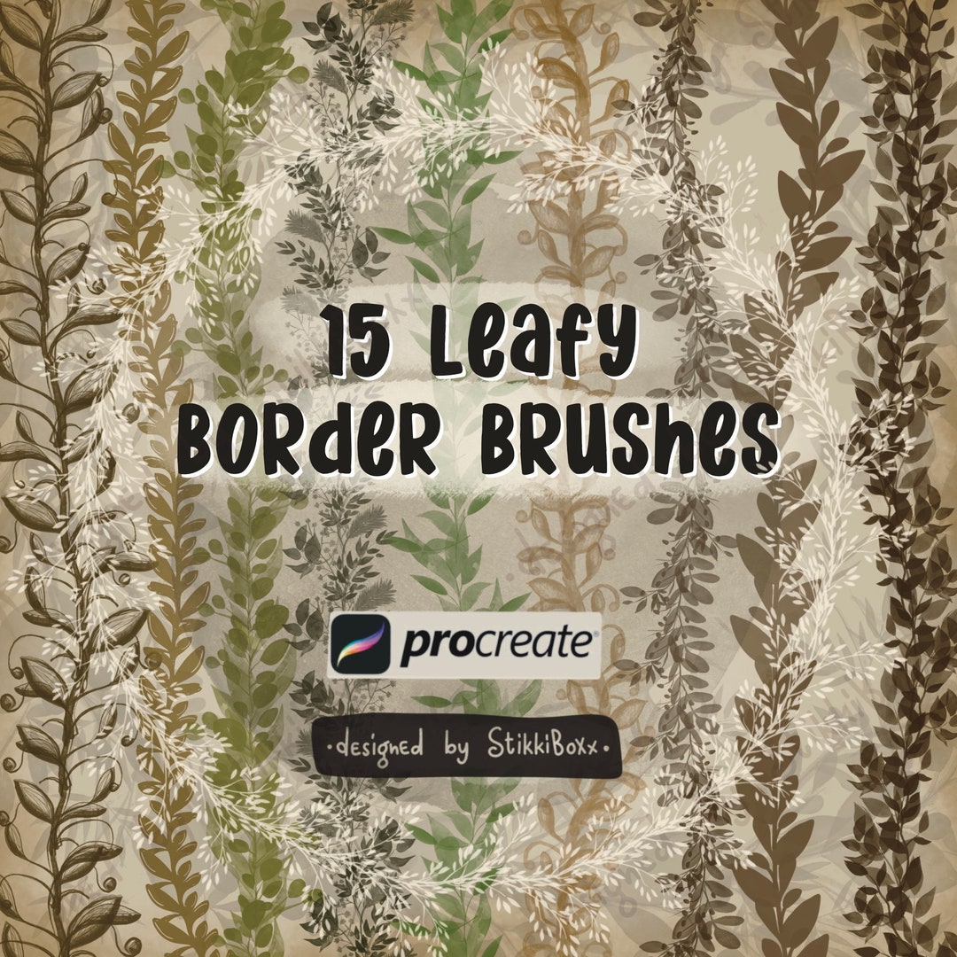 Leafy Border Brushes Procreate Floral Stamps Digital Wreath Etsy