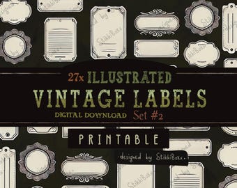 Vintage Labels, Decorative Ephemera, Printable, Digital Download, Grungy Junk Journal kit, Fussy Cut Images