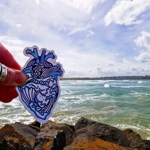 Ocean Heart Sticker, Waves, Wild Swimming, Sea, Ocean Lover, Bottle Sticker, Ocean Life,  Laptop Sticker, Phone Sticker, Surfboard Sticker