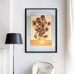 Asain Silk art handmade Embroidery Vincent Van Gogh Sunflowers Home Decor    25.9X 18.1inches