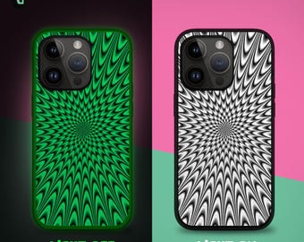 Funda con patrón de ilusión que brilla en la oscuridad para iPhone 17, Air 16e, 16, 15, Samsung S25, S24 FE, A16, A55, Pixel 10