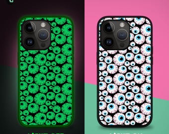 Funda de teléfono con ojos de terror que brilla en la oscuridad para iPhone 17, Air 16e, 16, 15, Samsung S25, S24 FE, A16, A55, Pixel 10