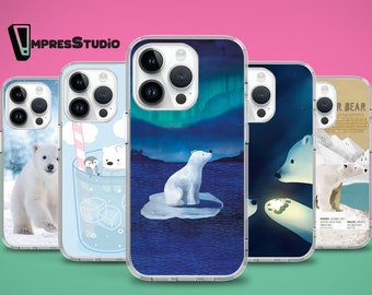 Cute Polar bear phone case for iPhone 17 Air 16e 16 15 case for Samsung S25 S24 FE A16 A55 case for Pixel 10 case for Pixel 8 pro