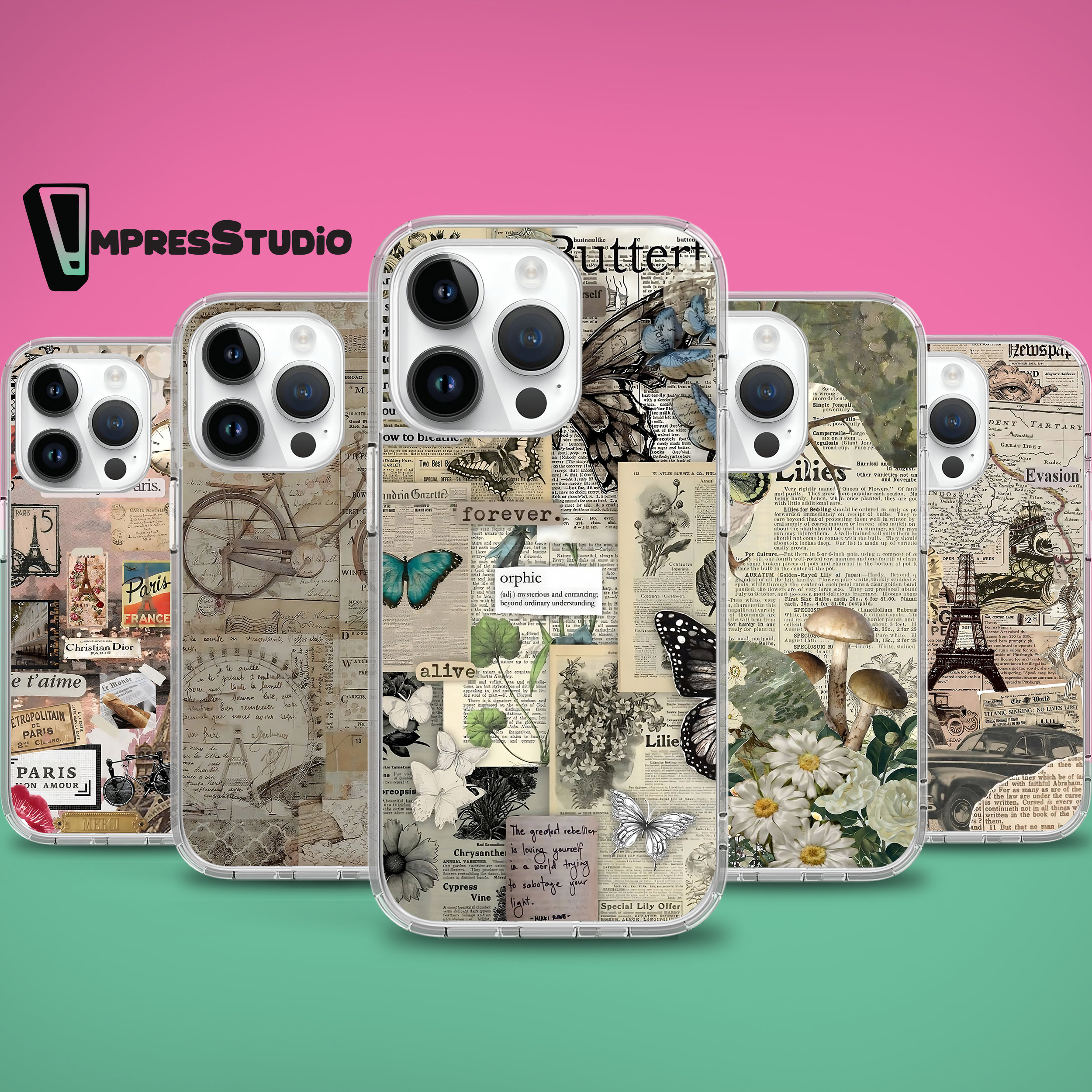 Phone Case Epaper Newspaper Collage Aesthetic Phone Case for iPhone 16e 16 15 14 13 12 ...