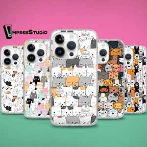 Leuke Cartoon Kat telefoon case voor iPhone 16e 16 15 14 13 12 case voor Samsung S25 S24 FE A16 A54 case voor Pixel 9 8 7