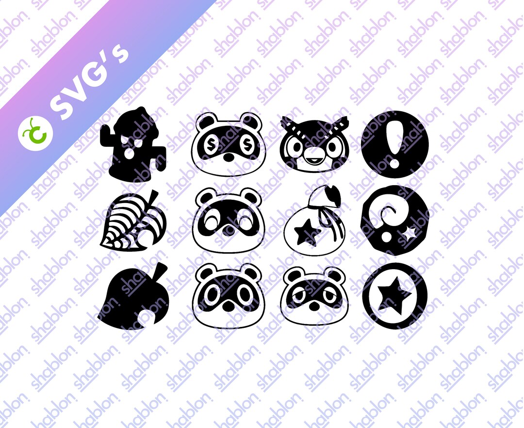 12 Animal Crossing Bundle Svg, Png, Ai Digital File. Silhouette Black