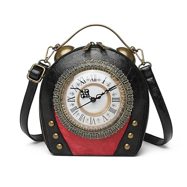 PUNK style shoulder messenger bag | Vintage Clock Shaped Bag | PU Leather Special Design Halloween Gift