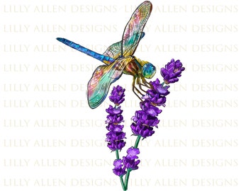 Dragonfly With Lavender Png, Dragonfly Png Sublimation Design, Hand Drawn Dragonfly Png, Animal Design Png, Lavender Png Downloads