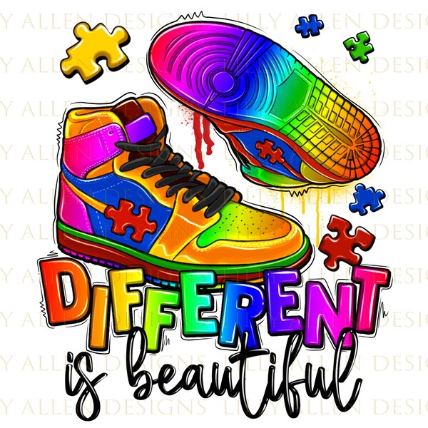 Different is beautiful Autism shoes png sublimation design download, Autism Awareness png, Autism life png, sublimate designs download