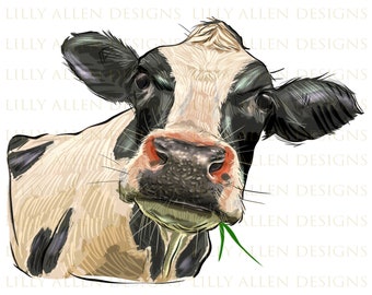 Holstein Heifer Face Png, Western Holstein Cattle Png, Heifer Png, Heifer Sublimation Design,Hand Drawn Holstein Heifer Png Downloads