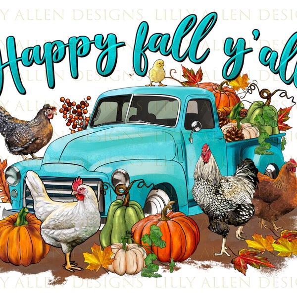 Happy Fall Y'all Png Sublimation Design, Fall Truck Png, Fall Png, Fall Vibes Png, Pumpkin Png, Fall Leaves Png, Fall Animals Png, Download