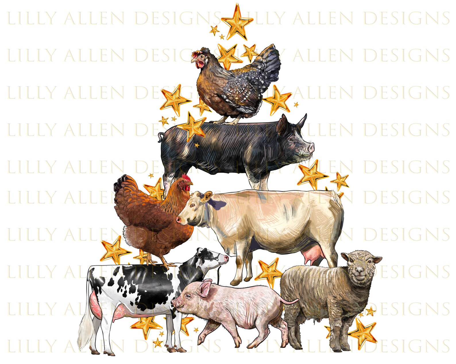 Farm Animals Christmas Tree Png Sublimation Design Farm - Etsy