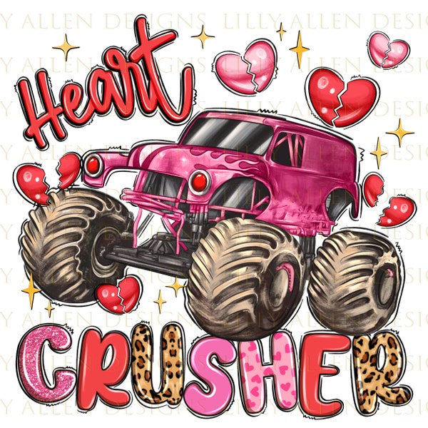 Heart crusher png sublimation design download, 14th February png, anti Valentine's png, monster truck png, sublimate designs download