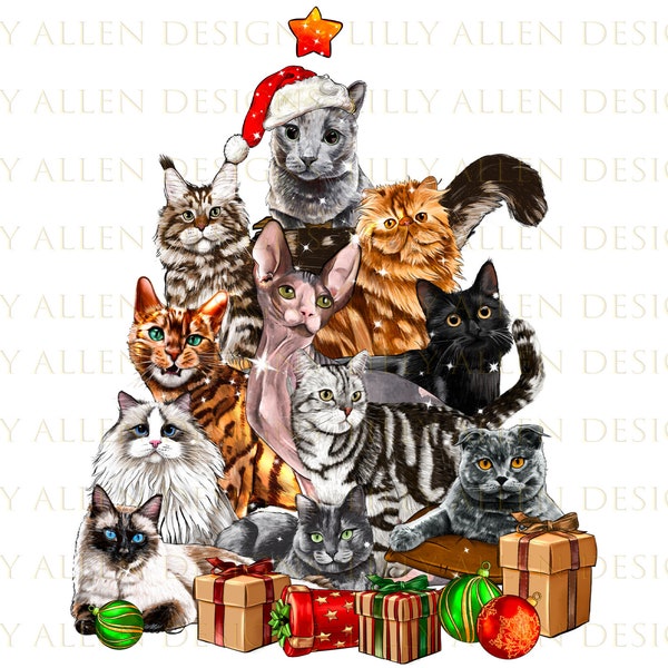 Christmas Cats Tree Png Sublimation Design,Christmas Cats Png,Merry Christmas Png,Christmas Animal Png,Christmas Cute Cats Png,Download