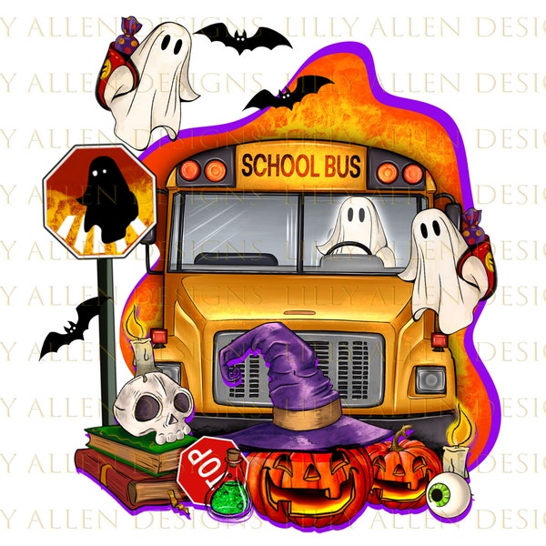 Halloween School Bus Png Sublimation Design, Halloween Png, School Bus Png, Happy Halloween Png, Ghost Png, Halloween Png, Digital Download