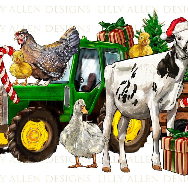 Christmas Farm Tractor With Farm Animals Png Sublimation Design, Farm Animals Png, Christmas Animals Png,Christmas Farm Animals Png Download