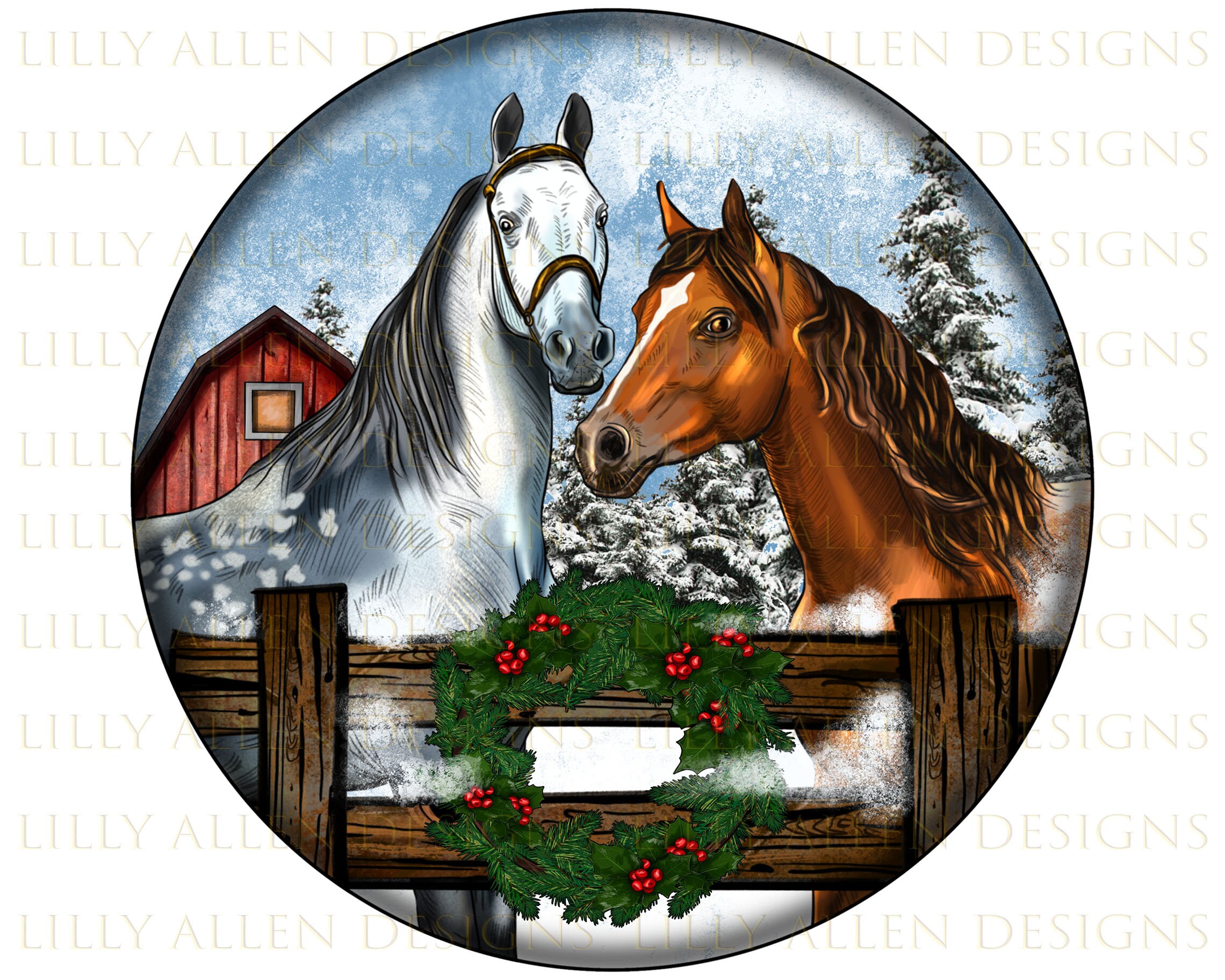 Christmas Horses Ornament Png Sublimation Design Christmas Etsy